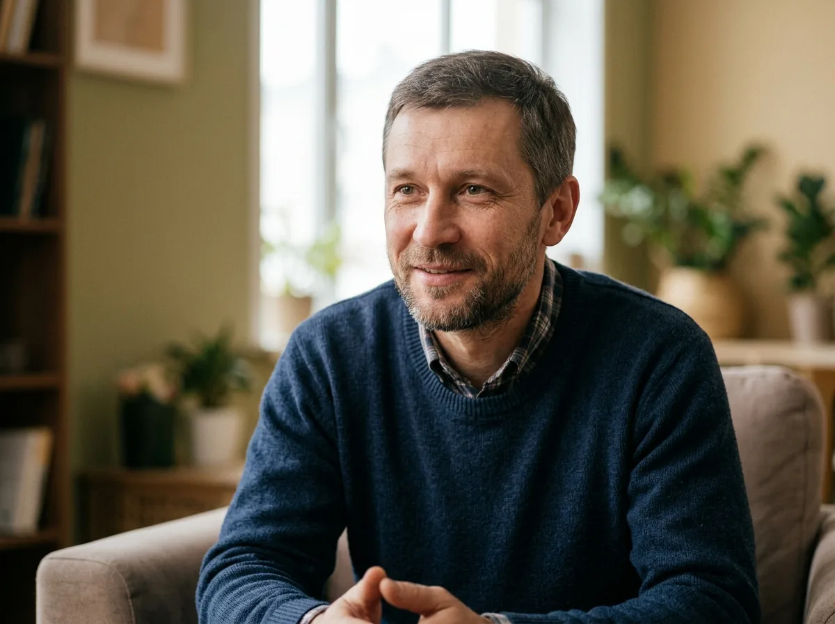 Фото пациента Сергей Б., мужчина около 41 года, портрет для отзыва на сайте наркологической клиники